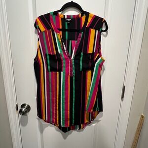 Torrid Women Harper Sleeveless Georgette Stripe Blouse Multi-Color Size 1